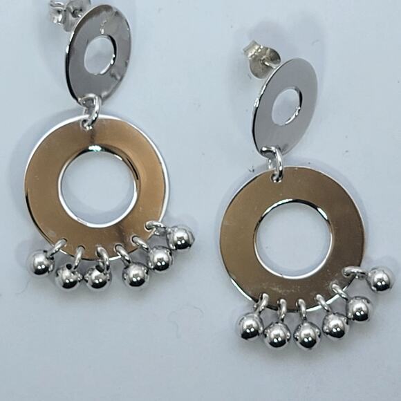 Sterling Silver 1.5 Inch Geometric Dangle Earrings Circle Drop Modern - Picture 4 of 10